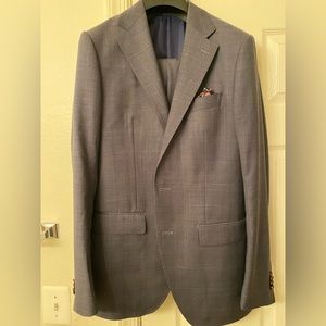 Blue Grey Prince of Wales Check Suit Drago Fabric 40L